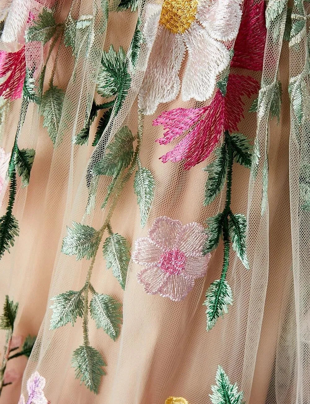 Romantic A-Line Sheer Neck Puff Sleeve Midi Floral Dress