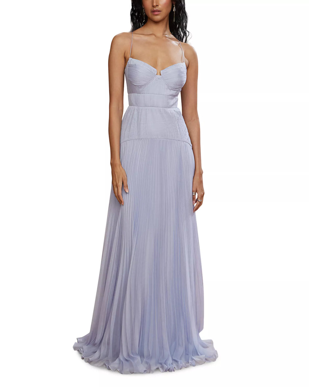 Romantic A Line Spaghetti Strap Plunging V Pleated Hem Floor Length For Women Prom Dress ﻿