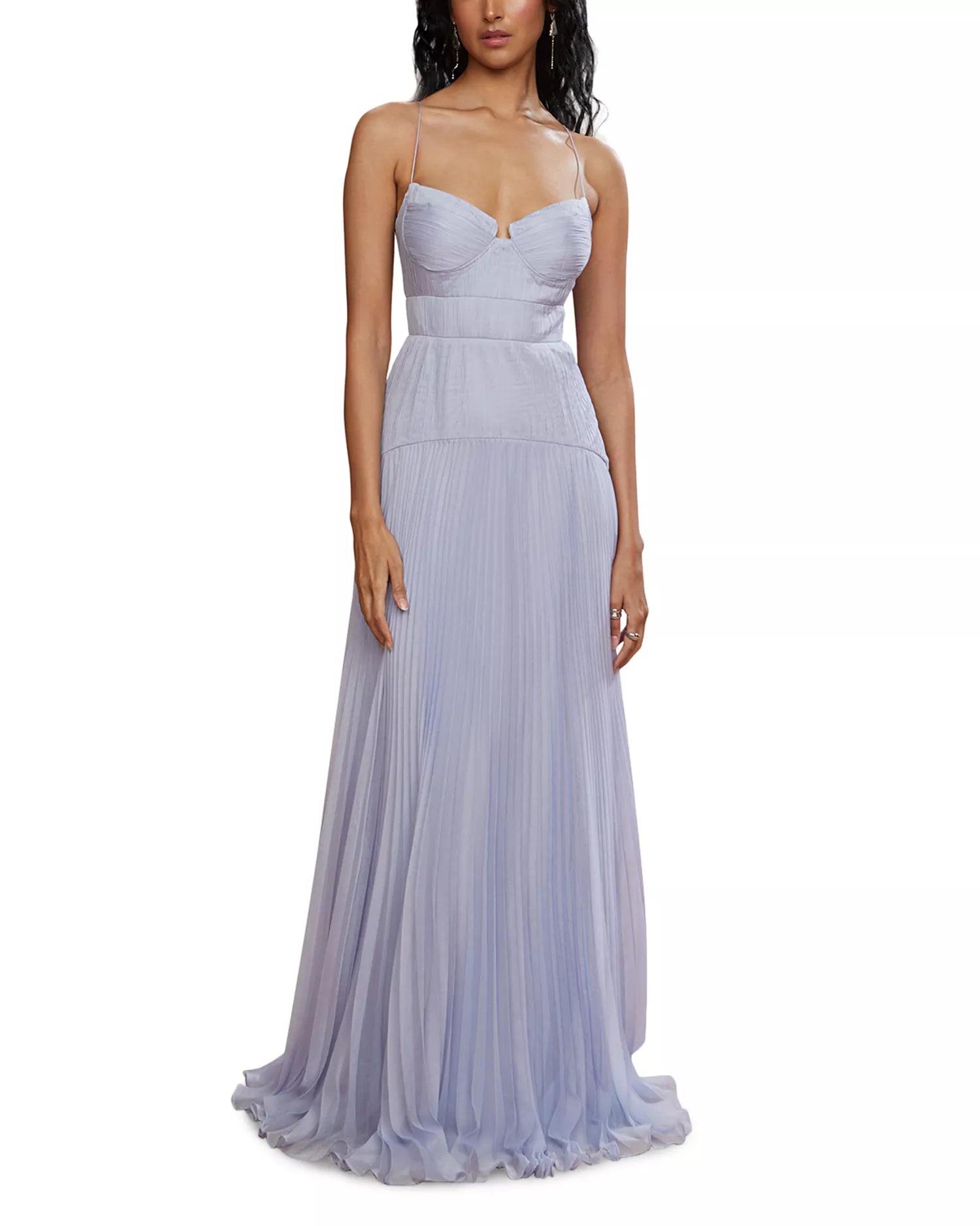 Romantic A Line Spaghetti Strap Plunging V Pleated Hem Floor Length For Women Prom Dress ﻿