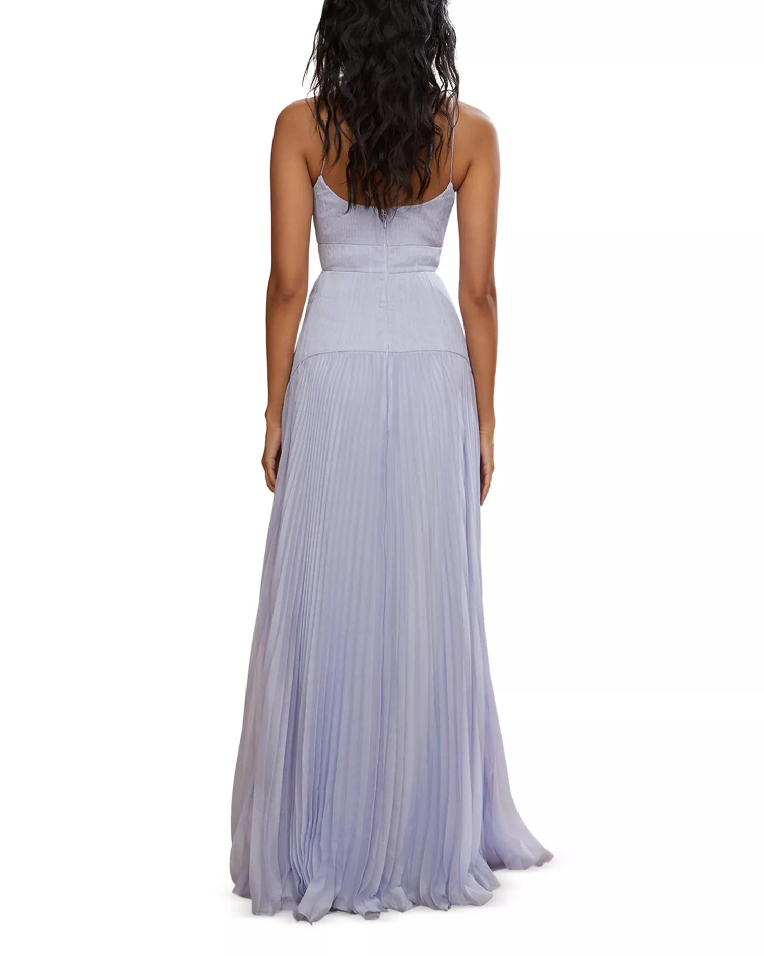 Romantic A Line Spaghetti Strap Plunging V Pleated Hem Floor Length For Women Prom Dress ﻿