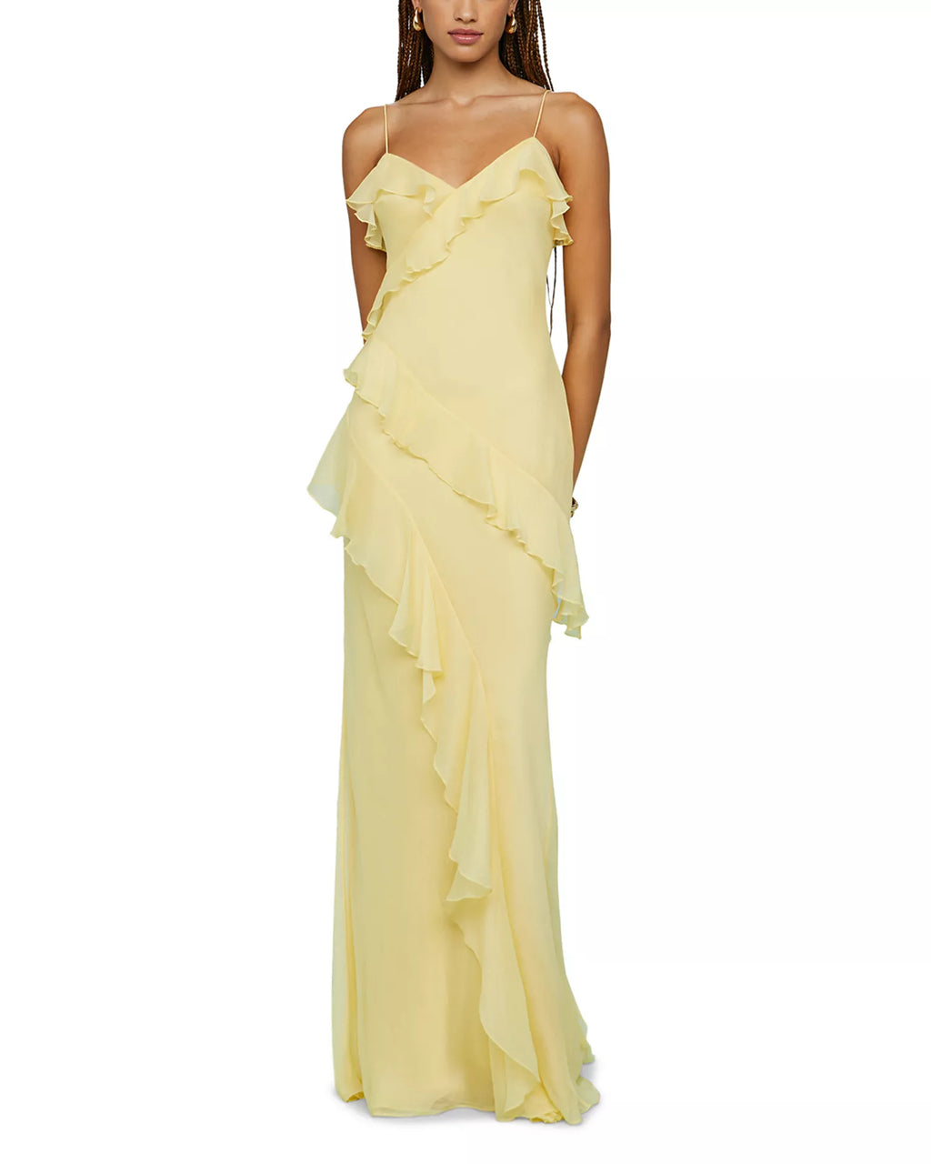 Romantic A Line Spaghetti Strap Ruffle Accent Open Back Floor Length For Ladies Prom Dress ﻿