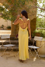 Romantic A Line Square Neck Ruffle Strap Tie Back Floor Length Prom Dress