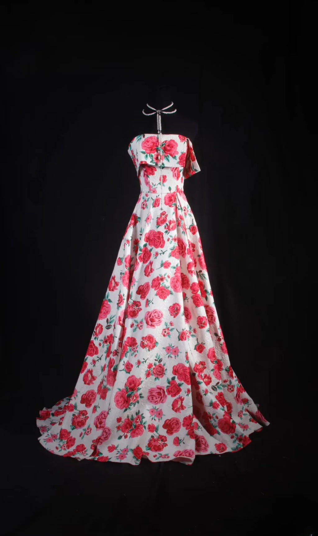 Romantic A-Line Strapless Floral Print Floor-Length Evening Ball Gown
