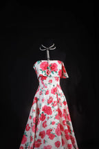 Romantic A-Line Strapless Floral Print Floor-Length Evening Ball Gown