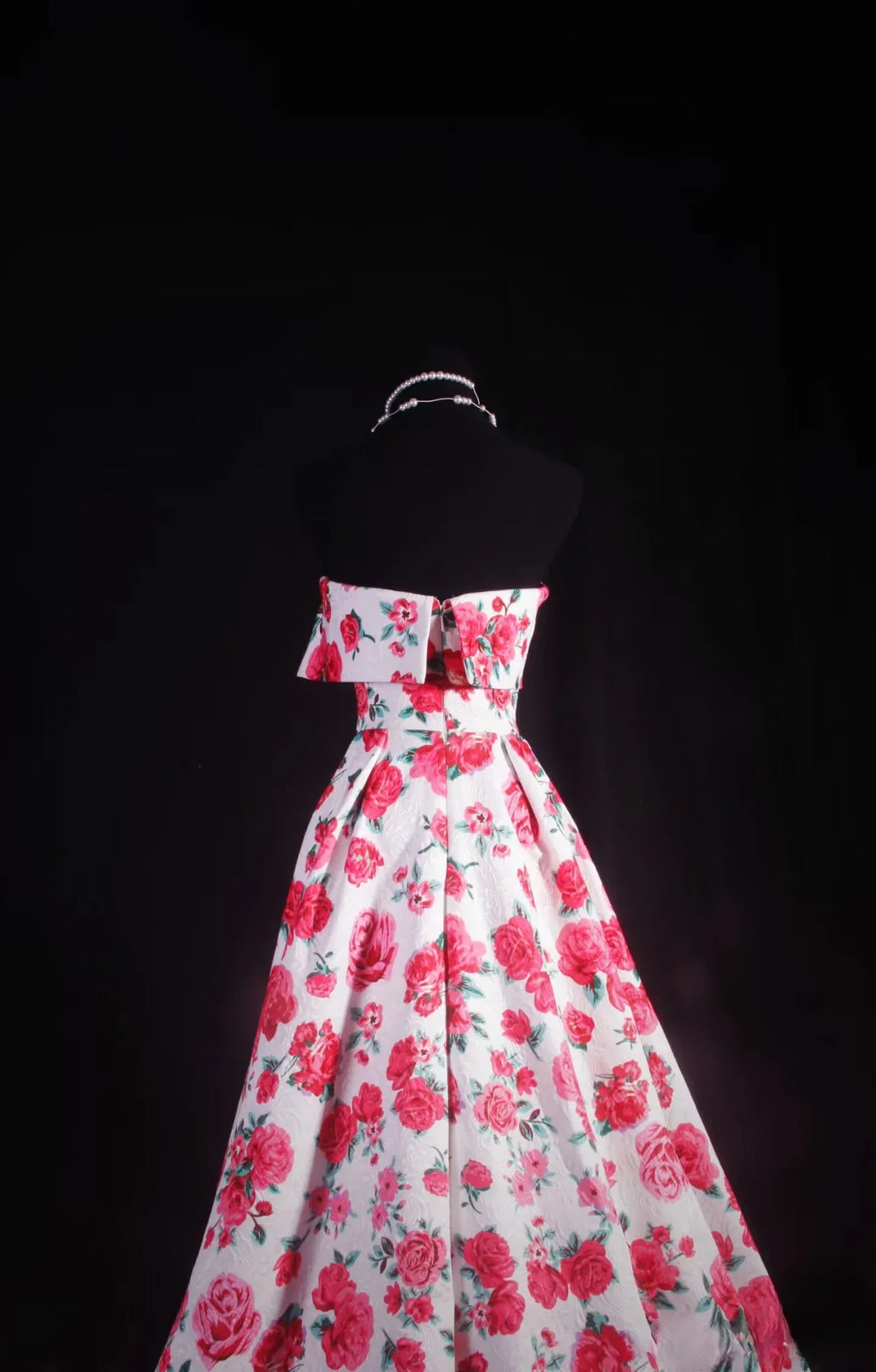 Romantic A-Line Strapless Floral Print Floor-Length Evening Ball Gown