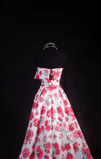 Romantic A-Line Strapless Floral Print Floor-Length Evening Ball Gown