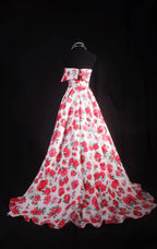 Romantic A-Line Strapless Floral Print Floor-Length Evening Ball Gown