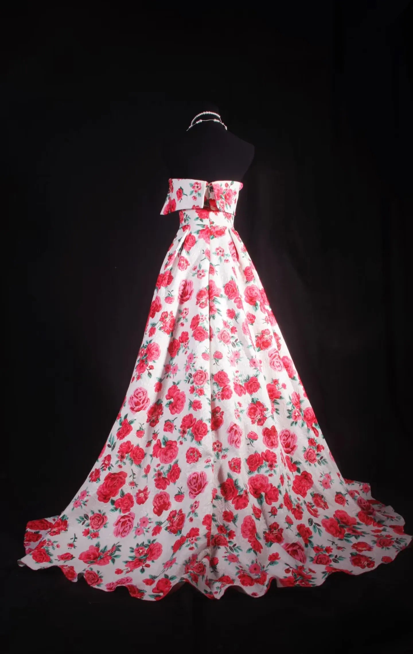 Romantic A-Line Strapless Floral Print Floor-Length Evening Ball Gown