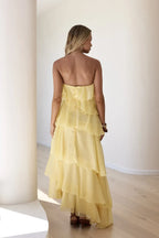 Romantic A Line Strapless Ruffle Trim Back Zip Floor Length Prom Dress