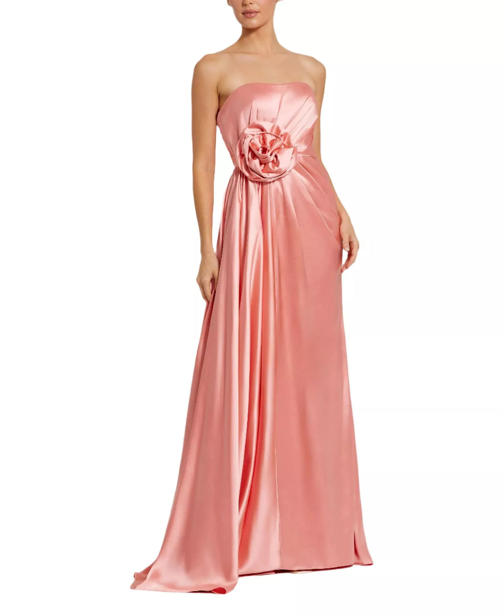 Romantic A-Line Strapless Sweetheart-Neck Flower-Accent Open-Back Floor-Length Female Prom Dress