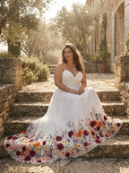 Romantic A-Line Strapless Sweetheart Maxi Floral Wedding Dress