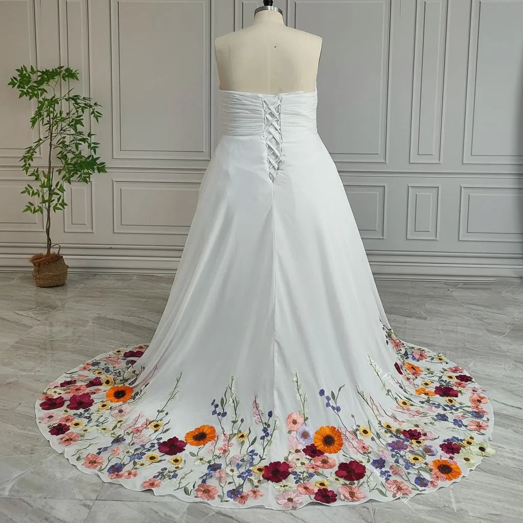 Romantic A-Line Strapless Sweetheart Maxi Floral Wedding Dress