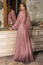 Romantic A-Line Sweetheart Bishop Sleeve Open Back Floor Length Prom Dress