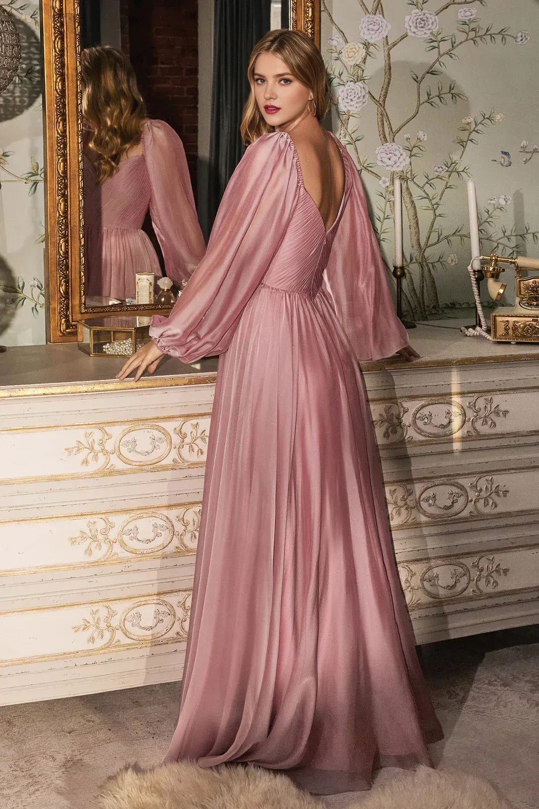 Romantic A-Line Sweetheart Bishop Sleeve Open Back Floor Length Prom Dress