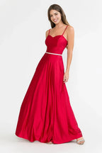 Romantic A-Line Sweetheart Neck Spaghetti Strap Low Back Rhinestone Belt Floor Length Evening Dress