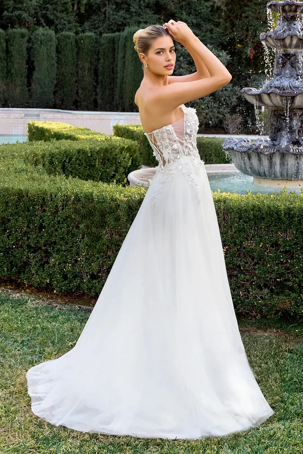 Romantic A-Line Sweetheart Neck Strapless Lace Up Back Train Length Wedding Dress