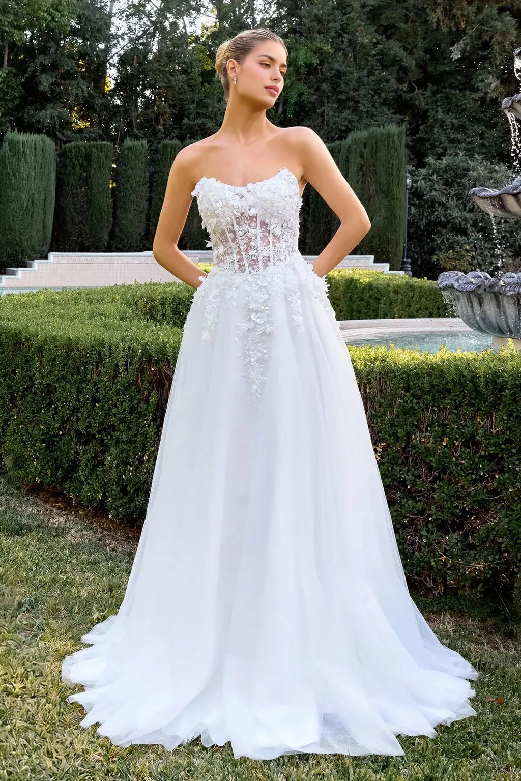 Romantic A-Line Sweetheart Neck Strapless Lace Up Back Train Length Wedding Dress
