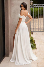 Romantic A-Line Sweetheart Off the Shoulder Open Back Floor Length Prom Dress