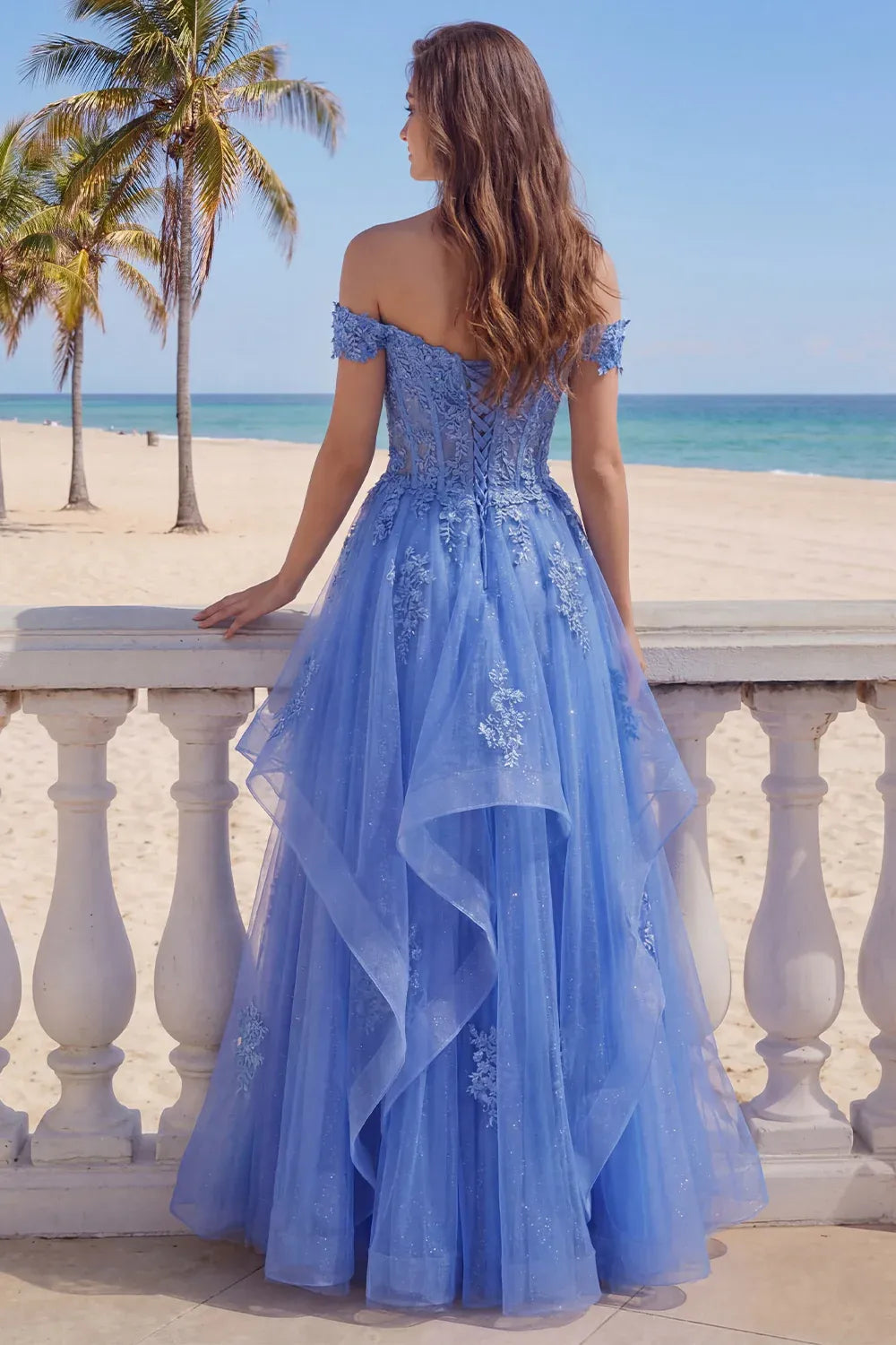 Romantic Ball Gown Off Shoulder Short Sleeve Maxi Prom Dress