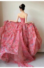 Romantic Ball Gown Strapless Sleeveless Zipper Back Floor-Length Floral Formal Evening Dress