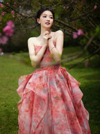 Romantic Ball Gown Strapless Sleeveless Zipper Back Floor-Length Floral Formal Evening Dress