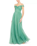 Romantic Ballgown Off the Shoulder Short Sleeve Pleated Skirt Open Back Floor Length For Ladies Prom Dress
