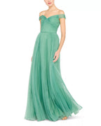 Romantic Ballgown Off the Shoulder Short Sleeve Pleated Skirt Open Back Floor Length For Ladies Prom Dress