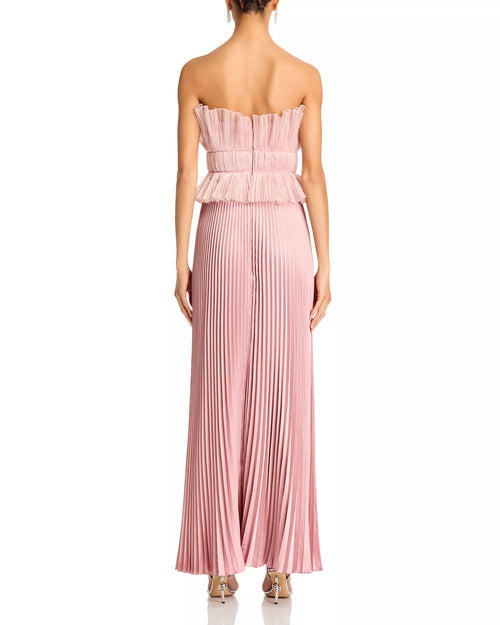 Romantic Ballgown Strapless Sleeveless Peplum Bodice Pleated Skirt Floor Length For Adults Prom Dress
