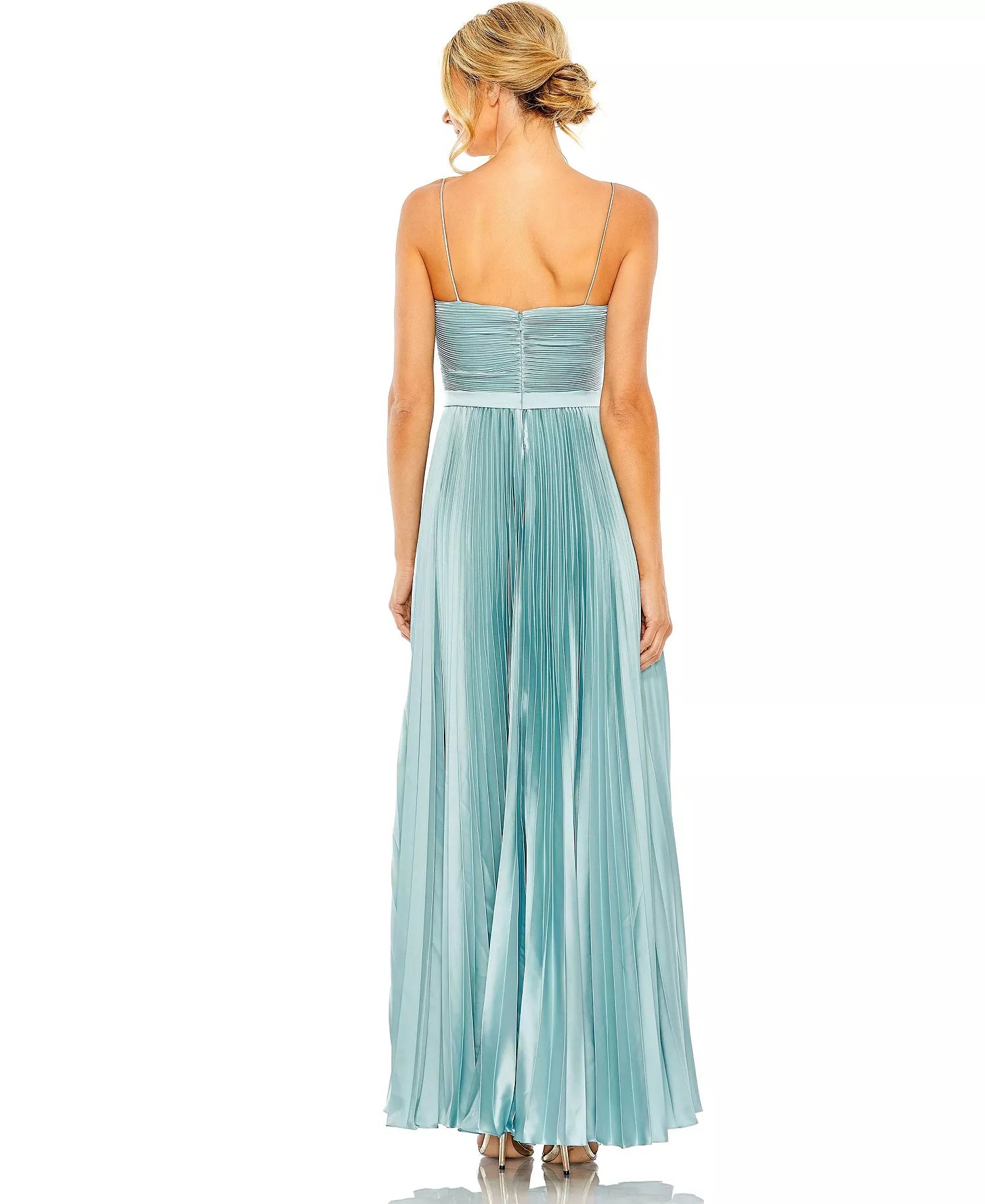 Romantic Ballgown V Neck Spaghetti Strap Ruched Bodice Pleated Skirt Floor Length Hot Sale Prom Dress