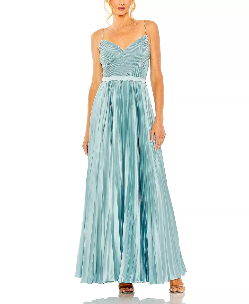Romantic Ballgown V Neck Spaghetti Strap Ruched Bodice Pleated Skirt Floor Length Hot Sale Prom Dress