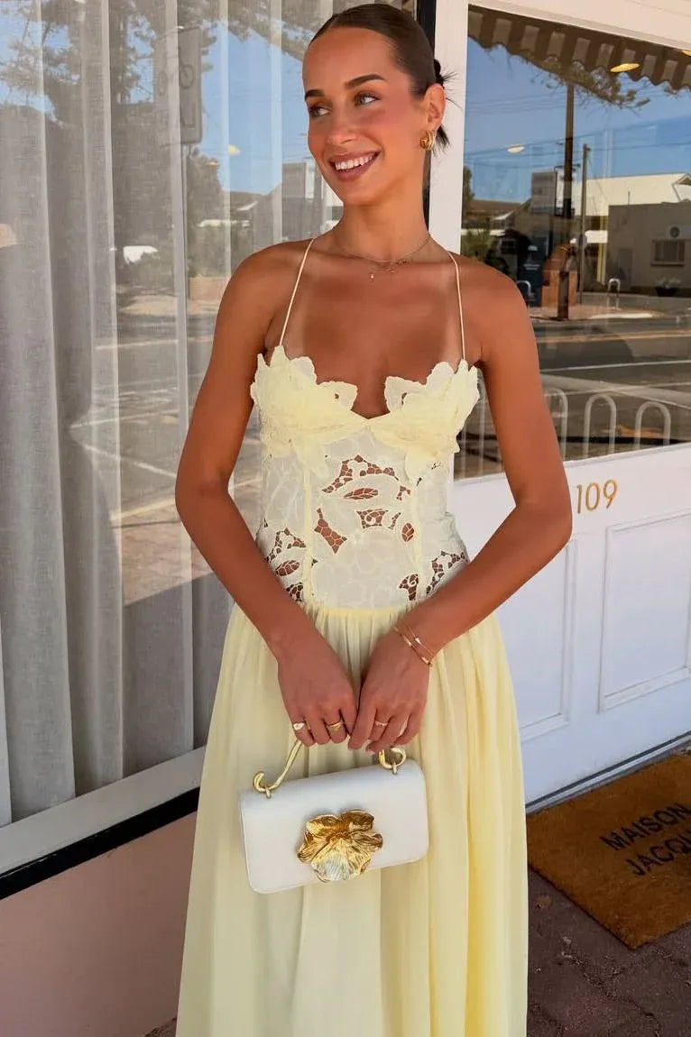 Romantic Corset Criss Cross Back Maxi Dress