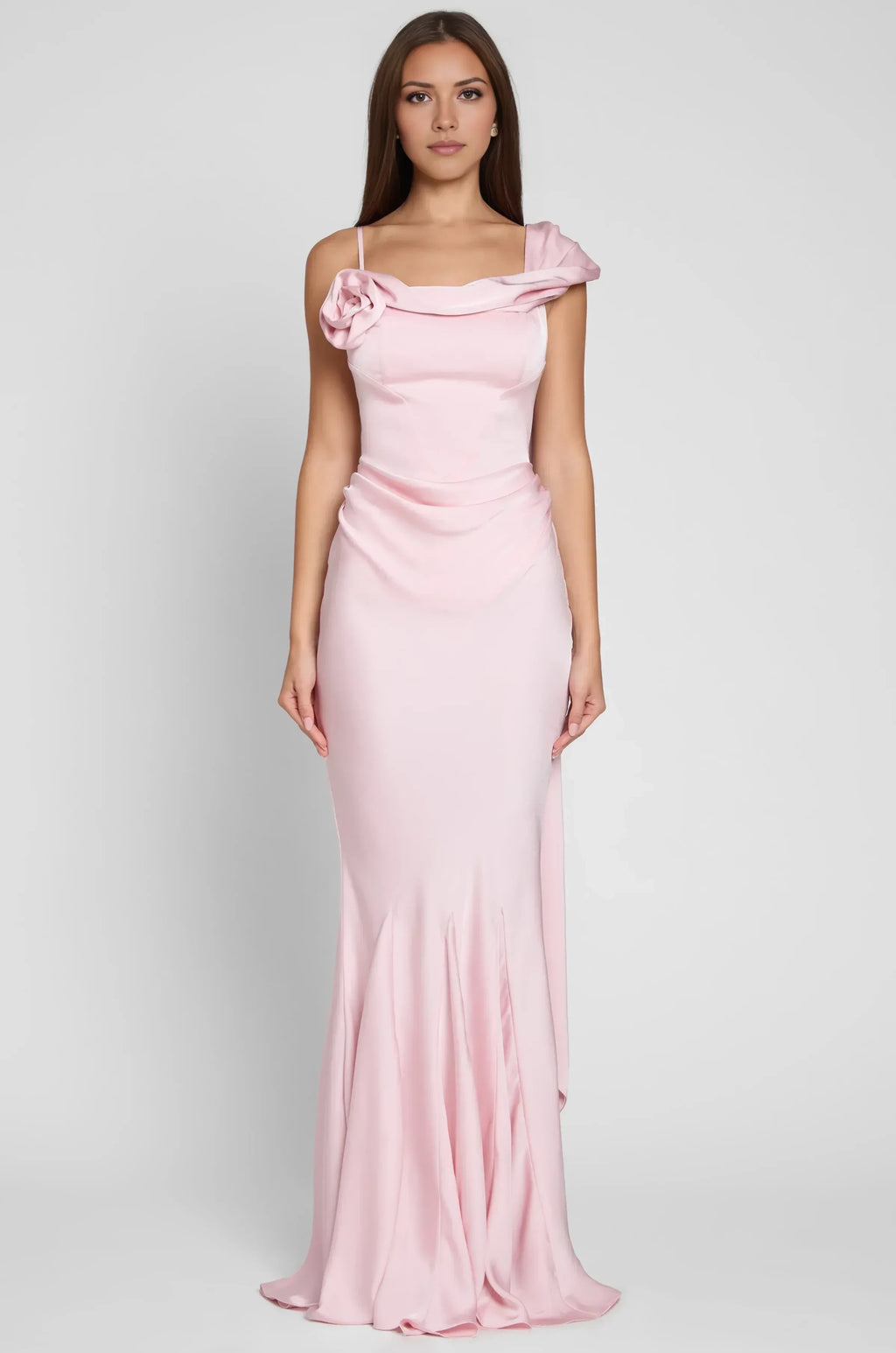 Romantic Mermaid Asymmetric Neck Sleeveless Floral Accent Floor Length Prom Dress
