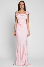 Romantic Mermaid Asymmetric Neck Sleeveless Floral Accent Floor Length Prom Dress