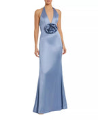 Romantic Mermaid Halter Neck Open Back Floral Accent Floor Length For Ladies Prom Dress