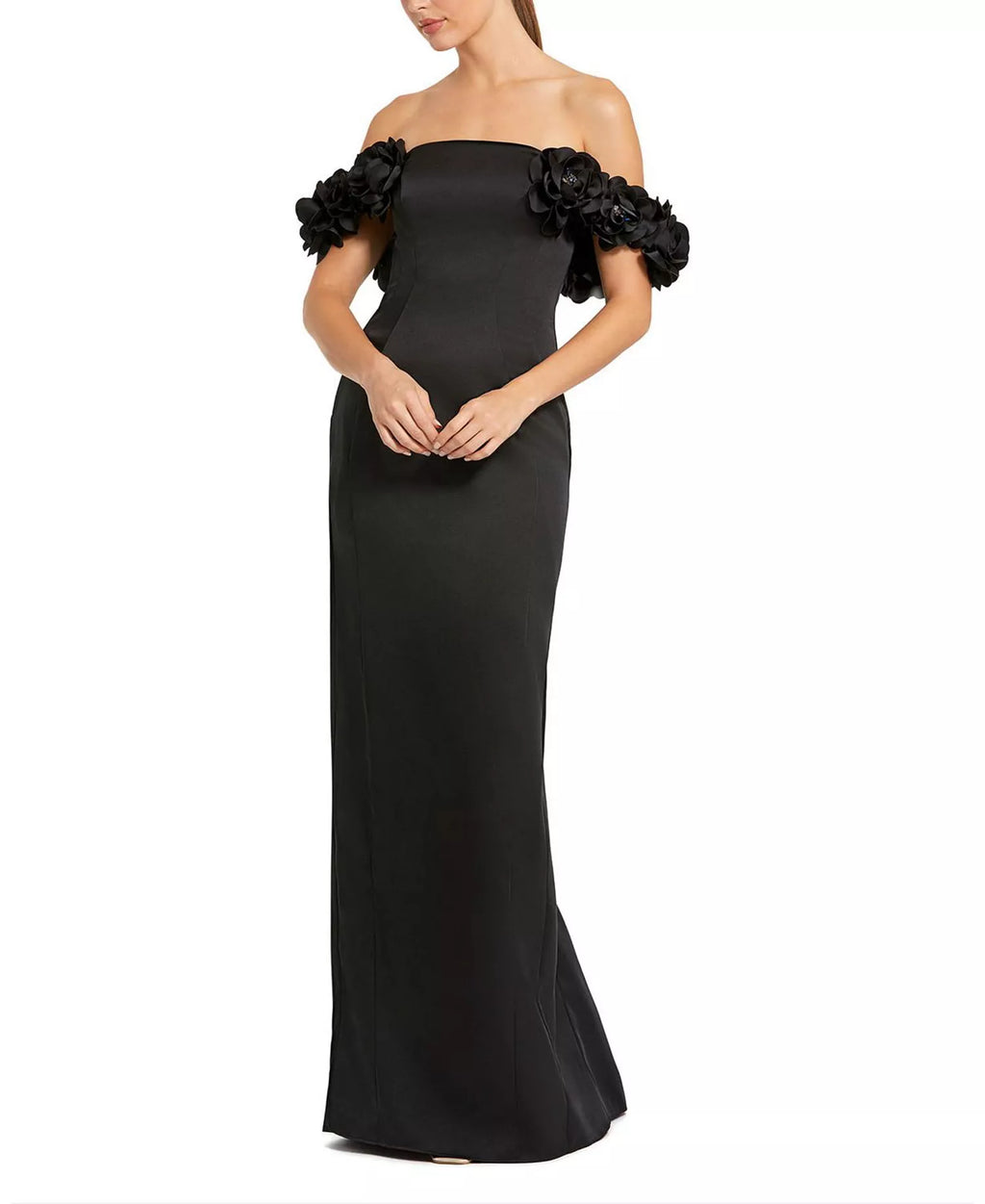 Romantic Mermaid Off Shoulder Floral Appliqué Open Back Floor Length Hot Sale Prom Dress