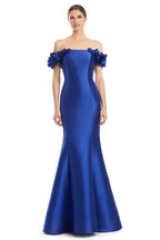 Romantic Mermaid Off-The-Shoulder Flower Sleeve Button Back Floor Length Prom Dress