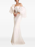 Romantic Mermaid Off-The-Shoulder Flower Sleeve Zipper Back Train Floor Length Prom Dress