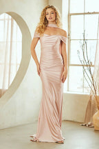 Romantic Mermaid Off the Shoulder Halter Cape Sleeve Lace Up Back Floor Length Prom Dress