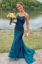 Romantic Mermaid Scoop Neck Spaghetti Strap Maxi Prom Dress