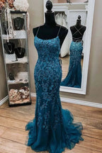 Romantic Mermaid Scoop Neck Spaghetti Strap Maxi Prom Dress