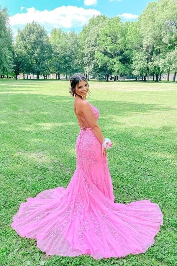Romantic Mermaid Scoop Neck Spaghetti Strap Maxi Prom Dress
