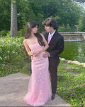 Romantic Mermaid Straight Neck Spaghetti Strap Floor-Length Formal Evening Dress