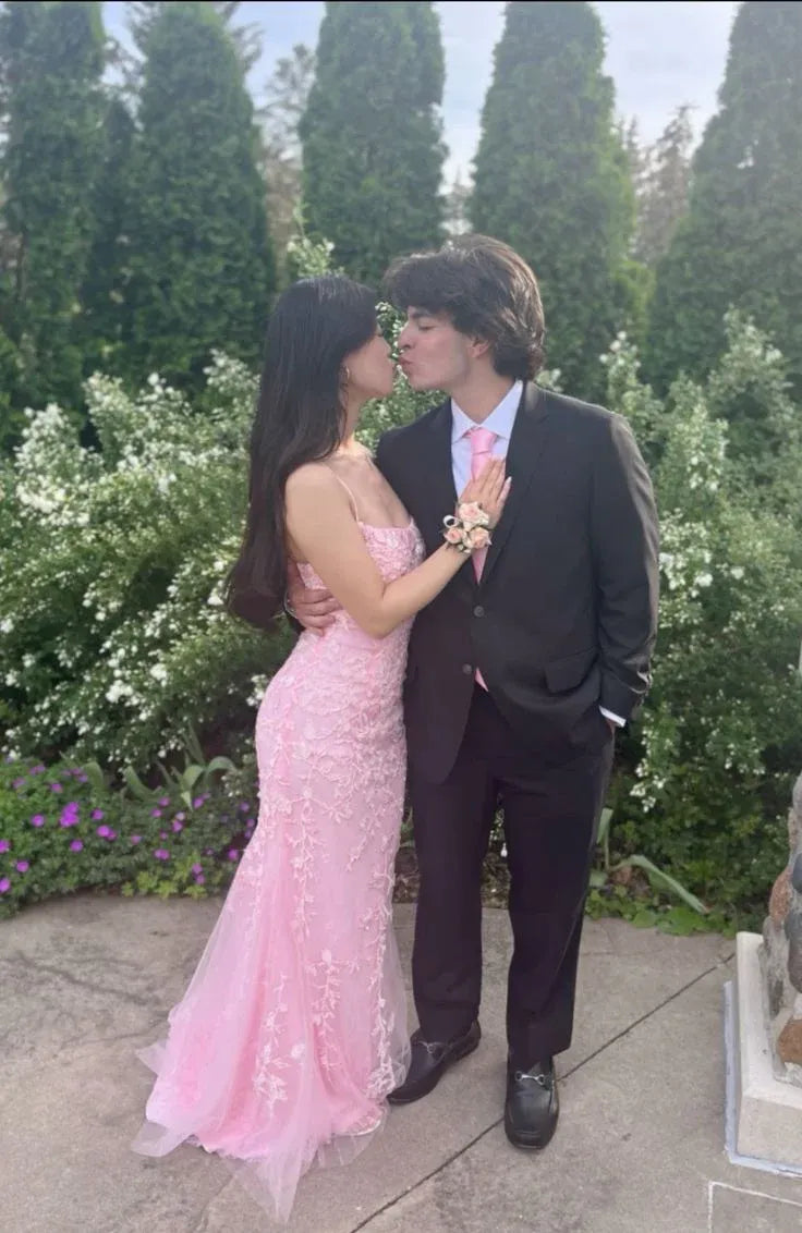 Romantic Mermaid Straight Neck Spaghetti Strap Floor-Length Formal Evening Dress
