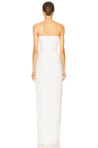 Romantic Mermaid Strapless Lace Embellished High Slit Floor Length Evening Dress