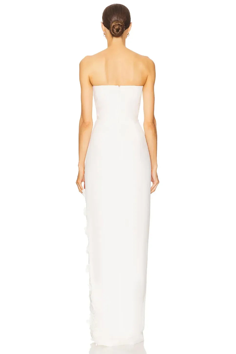 Romantic Mermaid Strapless Lace Embellished High Slit Floor Length Evening Dress