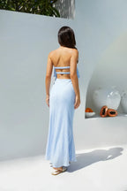Romantic Mermaid Strapless Ruffle Trim Cut Out Back Floor Length Prom Dress