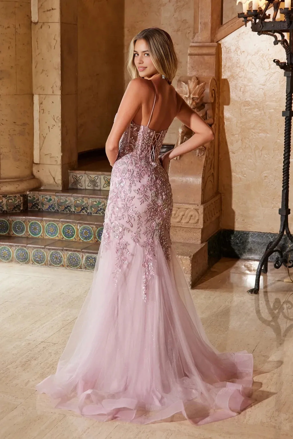 Romantic Mermaid Sweetheart Neck Spaghetti Strap Lace Up Back Train Length Evening Dress