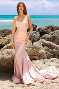 Romantic Mermaid Sweetheart Spaghetti Strap Lace Up Back Train Floor Length Prom Dress