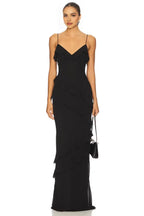 Romantic Mermaid V Neck Ruffle Sleeve Open Back Floor Length Evening Dress