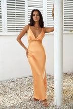 Romantic Mermaid V Neck Sleeveless Lace Trim Floor Length Prom Dress